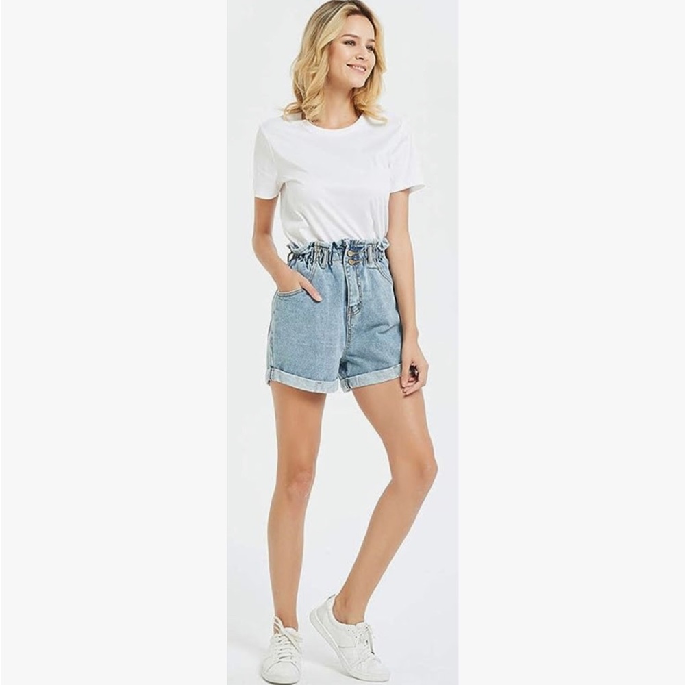 New with tags Plaid and Plain high waisted blue jean shorts